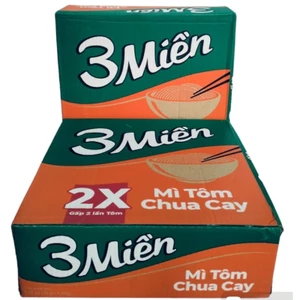 Thùng 30 gói mì 3Miền 2 vị( tôm chua cay và mì Gà sợi phở) 65g