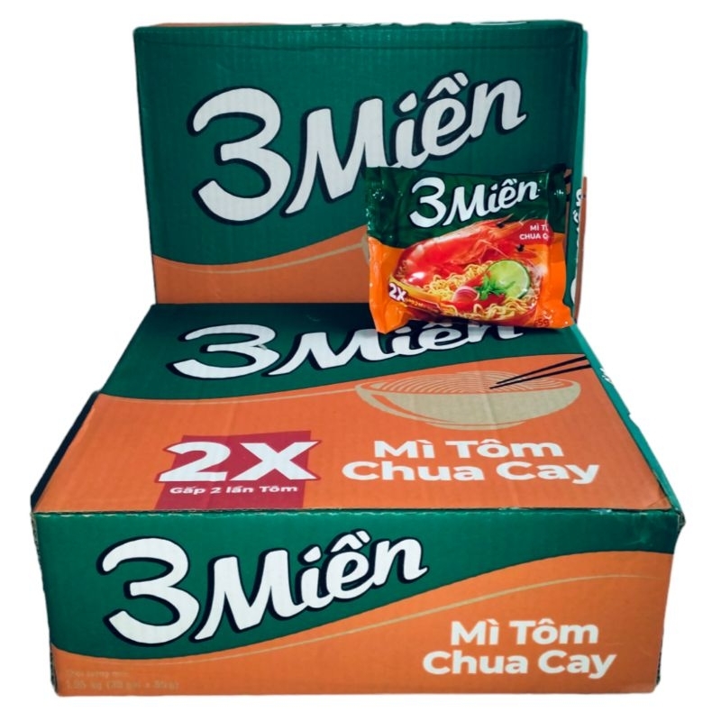Thùng 30 gói mì 3Miền 2 vị( tôm chua cay và mì Gà sợi phở) 65g