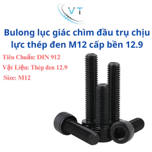 Bulong lục giác chìm chịu lực thép đen M12 cấp bền 12.9 dài từ 16-250mm