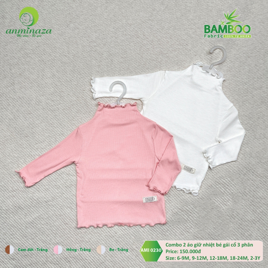 Combo 2 Áo Giữ Nhiệt Cho Bé Gái Anminaza Vải Sợi Tre Mỏng Mềm Mịn Mặc Lót Trong Giữ Ấm Tốt - Hàng Chính Hãng AMI0230
