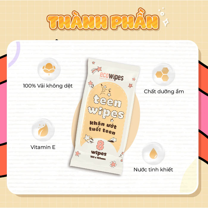 Ảnh Khăn Ướt Mini ECOWIPES Teen Wipes Không Mùi, Vải Không Dệt Daily Beauty 2