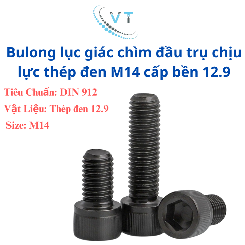 Bulong lục giác chìm chịu lực thép đen M14 cấp bền 12.9 dài từ 200-250mm