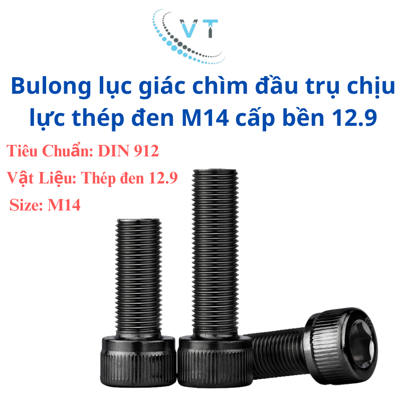 Bulong lục giác chìm chịu lực thép đen M14 cấp bền 12.9 dài từ 200-250mm