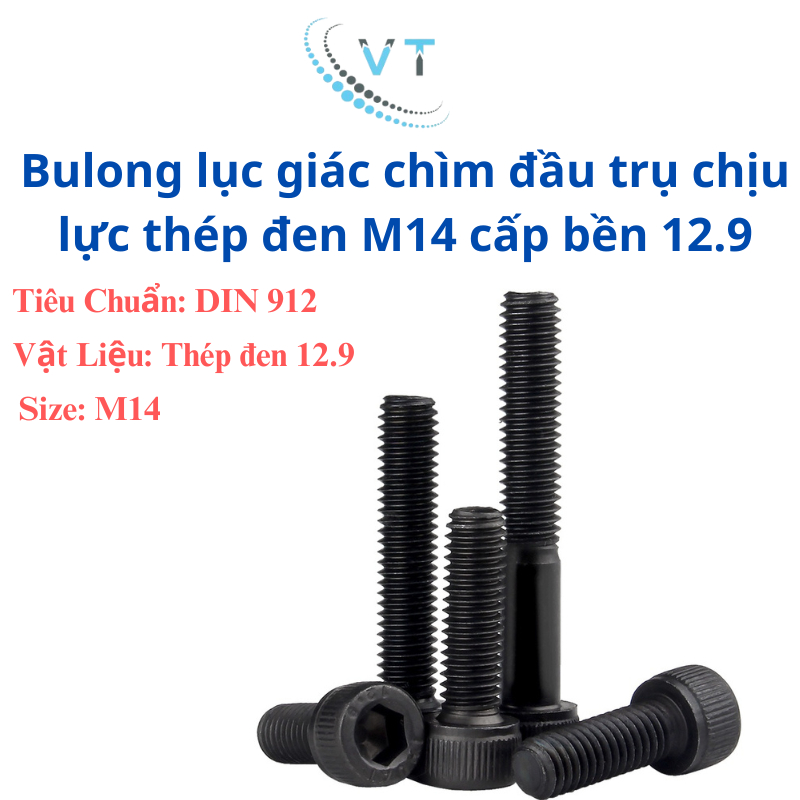 Bulong lục giác chìm chịu lực thép đen M14 cấp bền 12.9 dài từ 16-180mm
