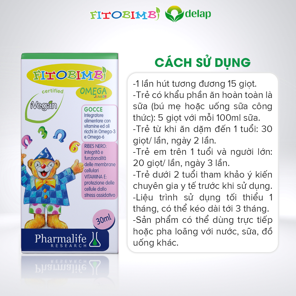 Fitobimbi omega Junior - Phát Triển Trí Não,Tăng Cường Miễn Dịch,Tốt Cho Mắt Lọ 30ml - hanzomart