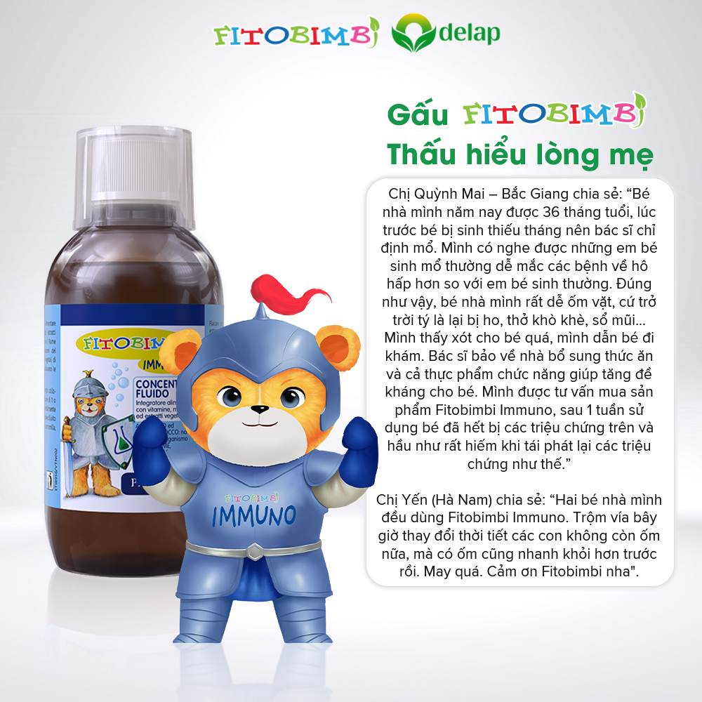 Fitobimbi Immuno Tăng sức đề kháng cho bé Tăng cường hệ miễn dịch Nâng cao sức khỏe Hồi phục nhanh Hết ốm vặt Chai 200ml
