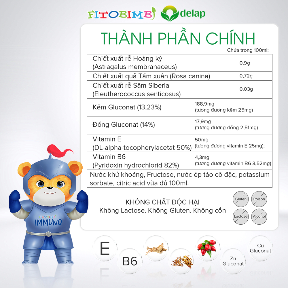 Fitobimbi Immuno Tăng sức đề kháng cho bé Tăng cường hệ miễn dịch Nâng cao sức khỏe Hồi phục nhanh Hết ốm vặt Chai 200ml