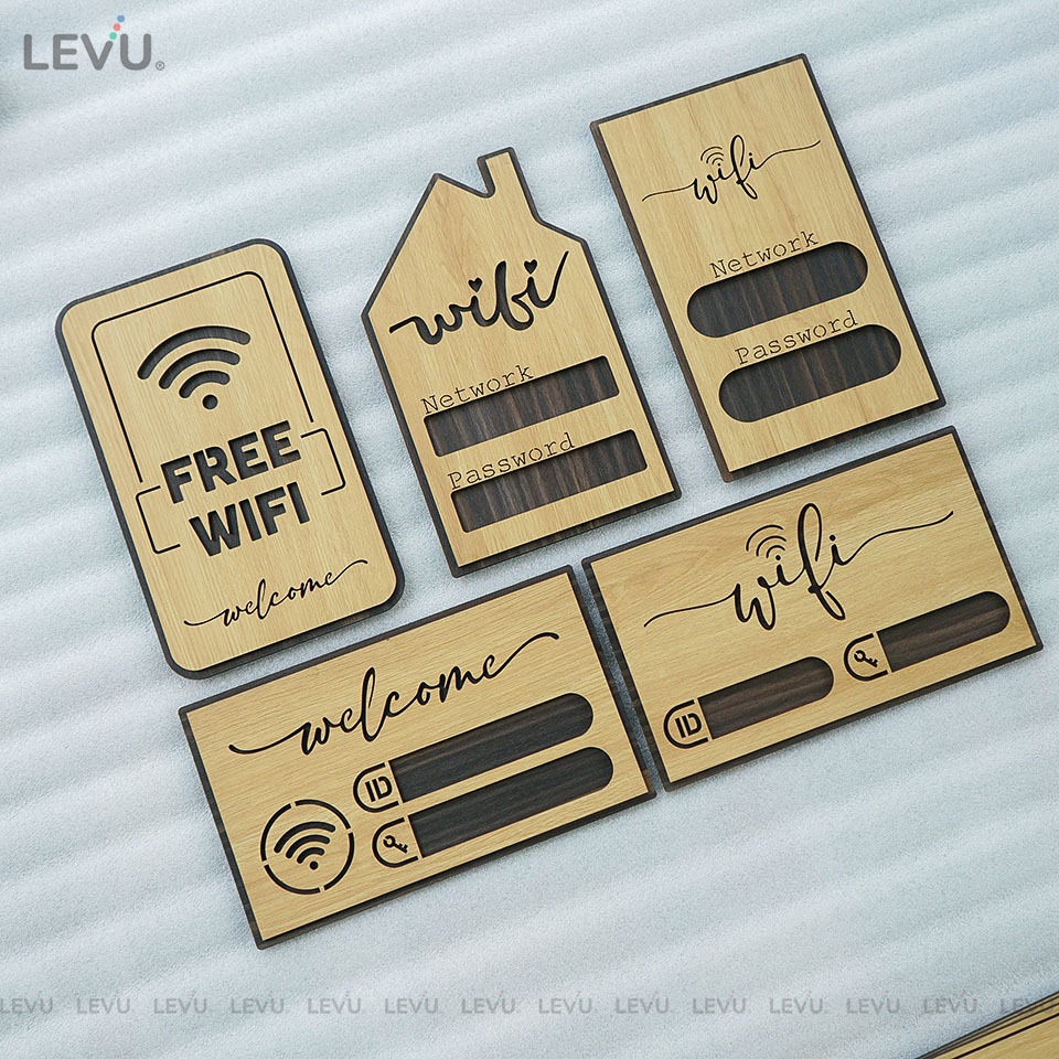 Bảng gỗ decor vintage ghi thông tin wifi khắc laser trang trí quán cao cấp