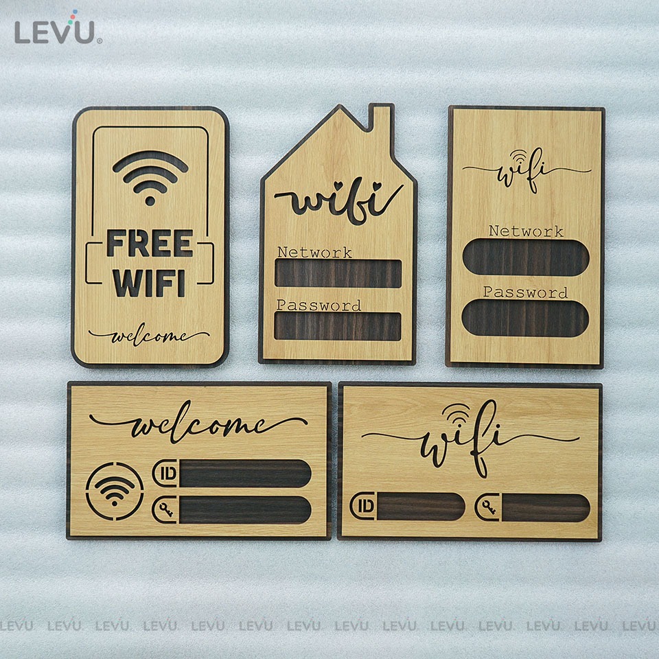 Bảng gỗ decor vintage ghi thông tin wifi khắc laser trang trí quán cao cấp