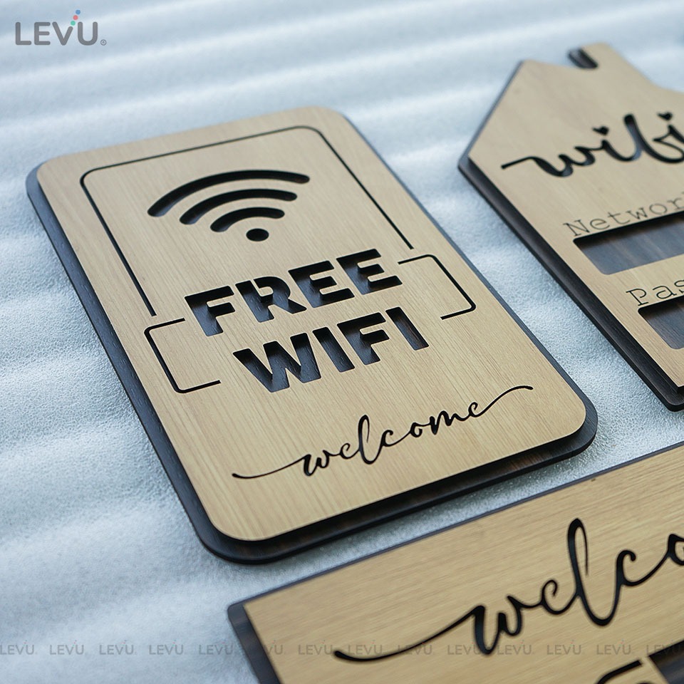 Bảng gỗ decor vintage ghi thông tin wifi khắc laser trang trí quán cao cấp