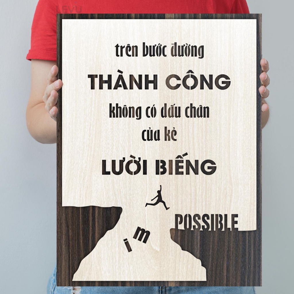 Tranh slogan gỗ treo tường tạo động lực khắc laser khẩu hiệu công ty doanh nghiệp 40x55cm