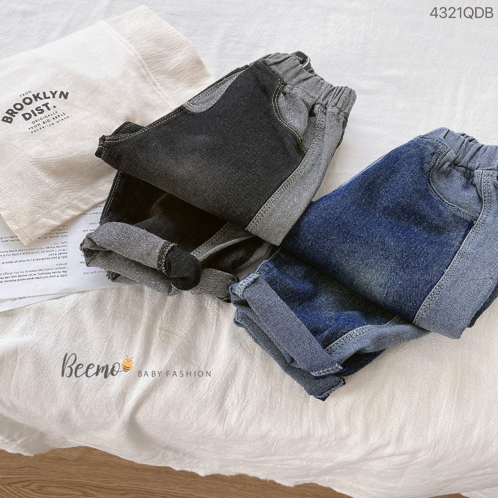 Quần bò trơn màu cá tính bé trai, quần jeans co dãn phối line cá tính cho bé Beemo