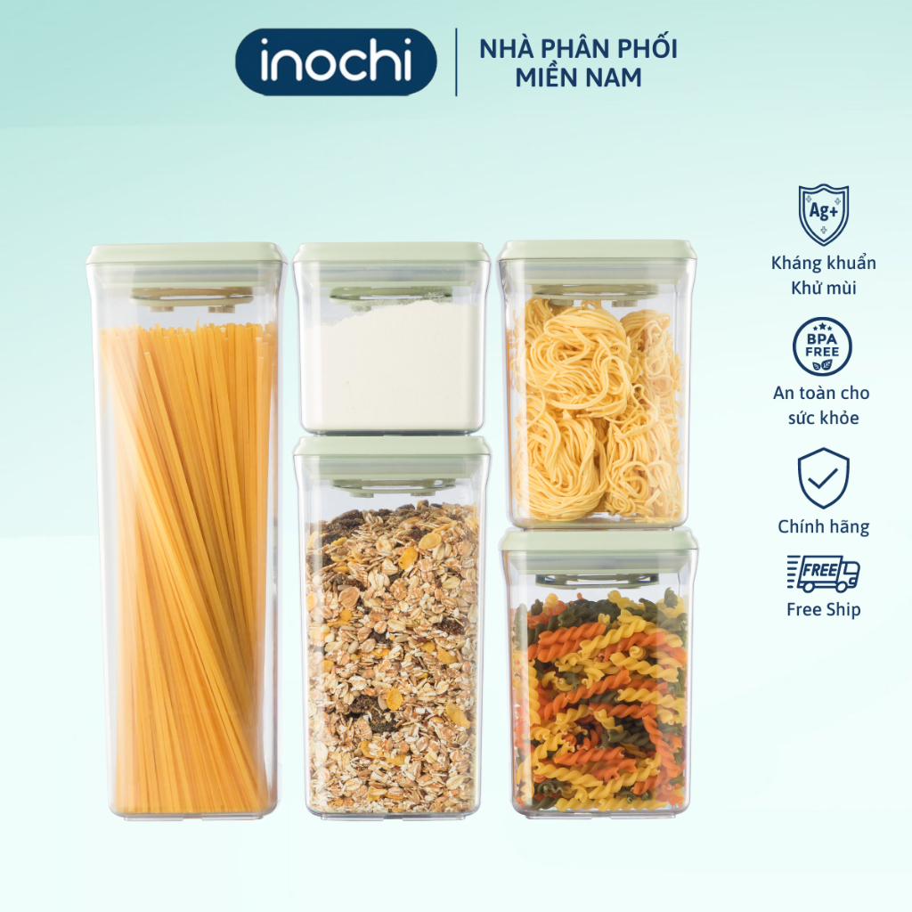 Bộ 5 hộp đựng thực phẩm khô Inochi. Thiết kế nút bấm kín khí, dễ thao ...