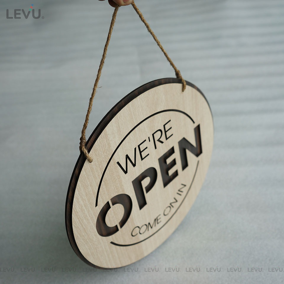 Bảng gỗ treo cửa hàng Open Closed trang trí quán 2 mặt có dây treo BG17