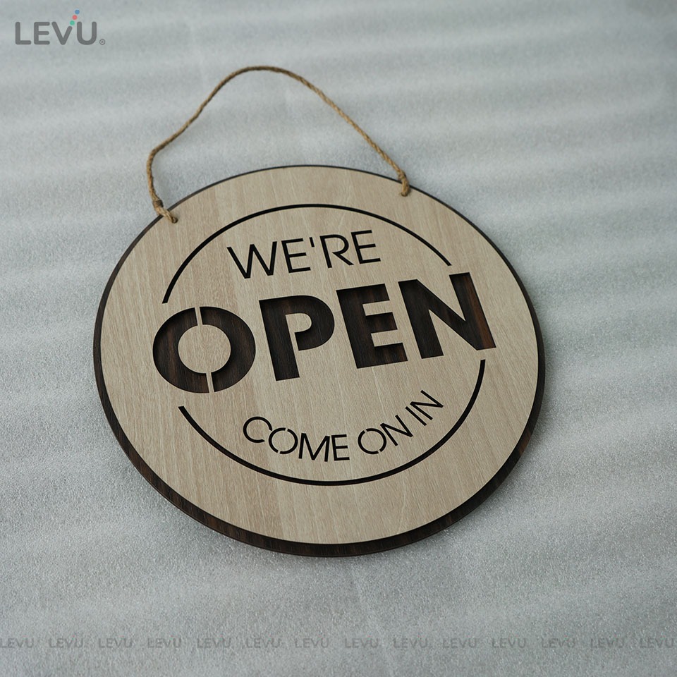 Bảng gỗ treo cửa hàng Open Closed trang trí quán 2 mặt có dây treo BG17