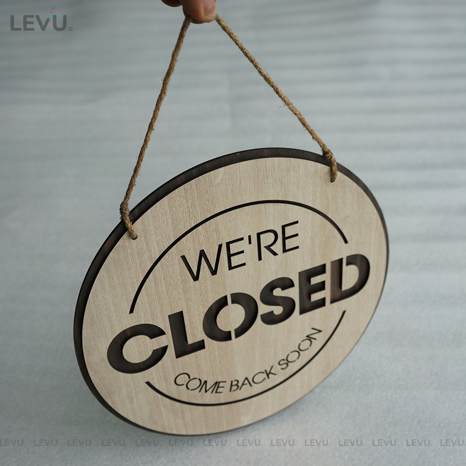 Bảng gỗ treo cửa hàng Open Closed trang trí quán 2 mặt có dây treo BG17