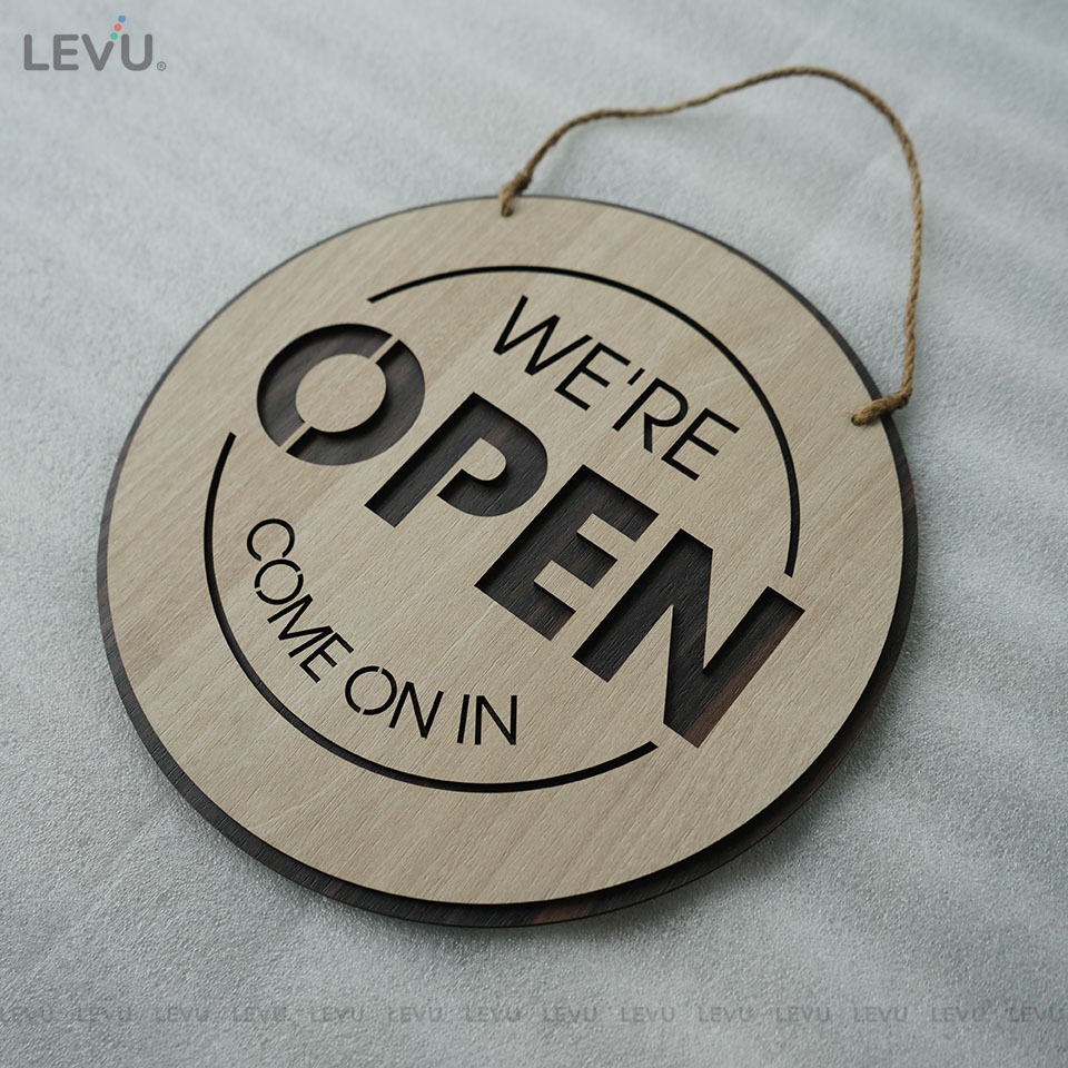Bảng gỗ treo cửa hàng Open Closed trang trí quán 2 mặt có dây treo BG17