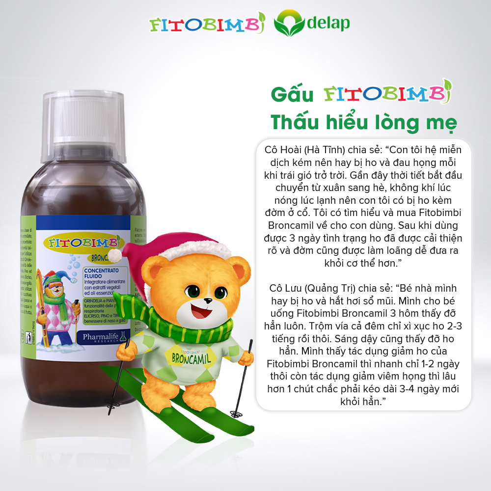 Siro Fitobimbi Broncamil Giúp Bé Giảm Ho, Viêm Họng, Loãng Đờm, Tăng Miễn Dịch Ở Trẻ Nhỏ Chai 200ml