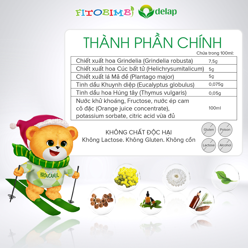 Siro Fitobimbi Broncamil Giúp Bé Giảm Ho, Viêm Họng, Loãng Đờm, Tăng Miễn Dịch Ở Trẻ Nhỏ Chai 200ml