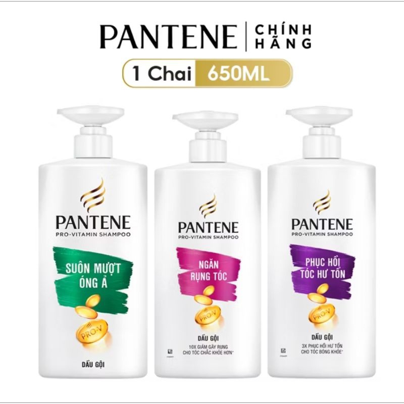 Dầu Gội PANTENE Pro-V Ngăn Rụng Tóc/ Phục Hồi Hư Tổn/ Suôn Mượt Óng Ả Chai 650ML