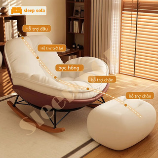 Ghế Thư Giãn SLEEP.shop Ghế Bập Bênh Thư Giãn Hình Vỏ Trứng  Liệu Chân Gỗ Khung Lõi Sắt Phủ Da Lộn