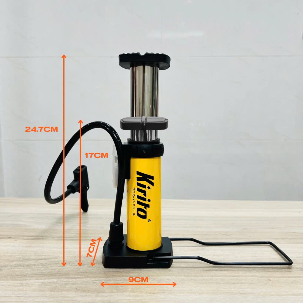 Bơm Đạp Chân Mini Kirito 140PSI Gấp Gọn, Có Đồng Hồ Đo Áp Suất, Bỏ Cốp Xe Tiện Lợi
