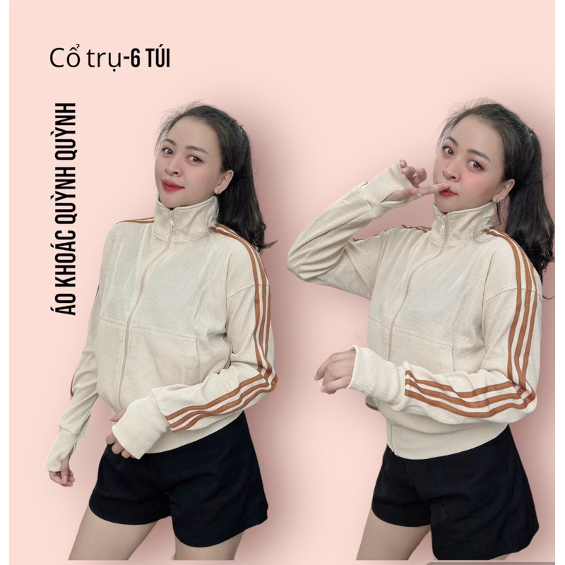 ( 6 túi + không nón) Áo khoác gân tăm sọc tay không nón, form lửng cổ cao ( 40-57kg),áo gân mềm mát thoáng dày dặn - G12