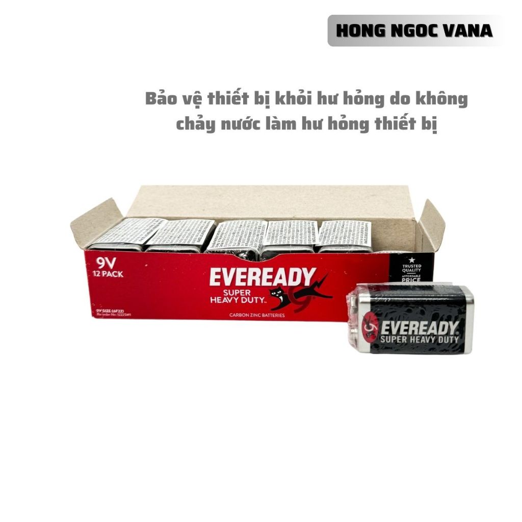 Hộp gồm 12 Viên Pin 9V EVEREADY super heavy duty 1222 Bp1 Siêu Bền Bỉ ...