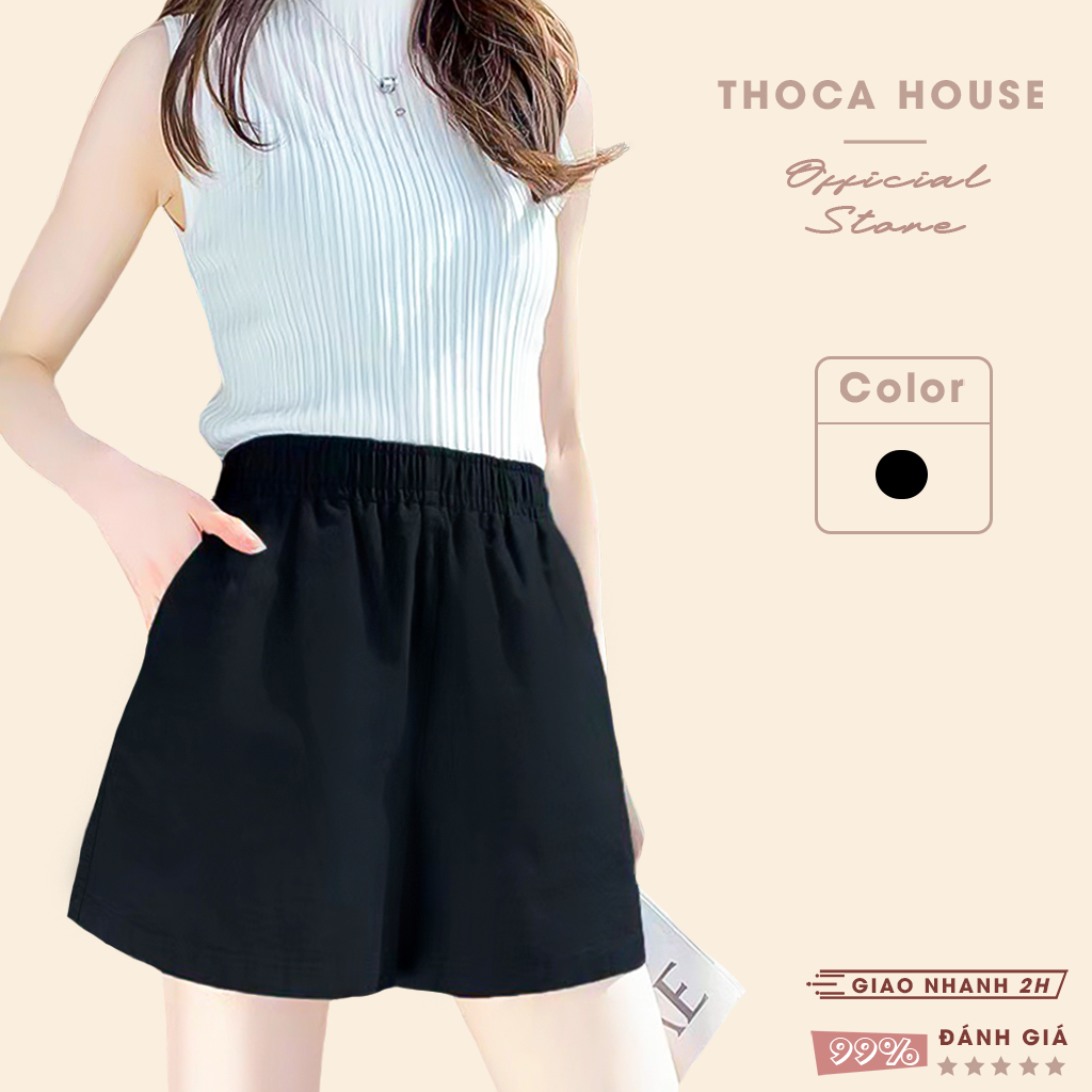 Ảnh Quần short lưng thun basic trơn đen THOCA HOUSE trẻ trung, năng động thường ngày dễ phối 1