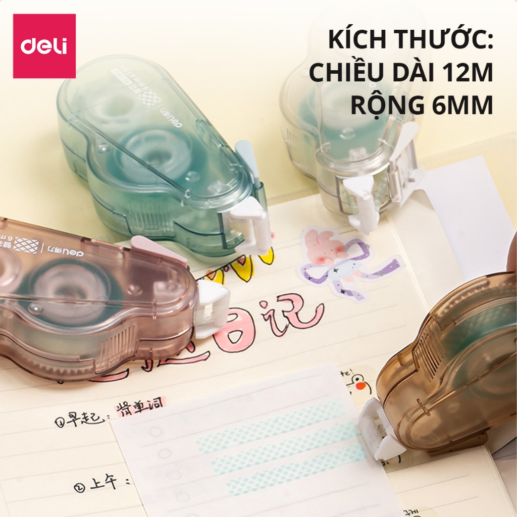 Băng Dính 2 Mặt Trong Suốt 8/12/16m Dạng Bút Kéo Deli Băng Dính Kéo 2 Mặt Nhiều Màu Siêu Dính Học Sinh Văn Phòng