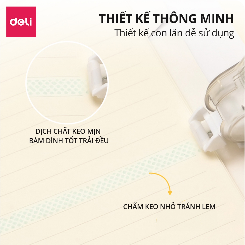 Băng Dính 2 Mặt Trong Suốt 8/12/16m Dạng Bút Kéo Deli Băng Dính Kéo 2 Mặt Nhiều Màu Siêu Dính Học Sinh Văn Phòng