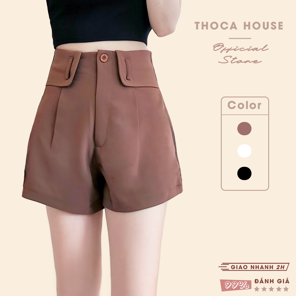 Ảnh XẢ HÀNG - Quần short nữ tây lưng cao trơn đai kiểu THOCA HOUSE có size, dáng Hàn chuẩn xinh phối đồ 1