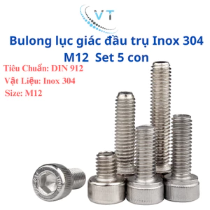 Bulong lục giác lục giác chìm đầu trụ Inox 304 M12 combo 5 con size từ 30mm - 150mm