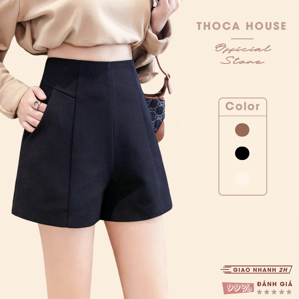 Ảnh Quần short ulzzang Hàn may lai giữa khóa kéo sau trơn THOCA HOUSE năng động, trẻ trung 1