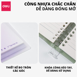 Sổ Còng Pastel Deli Sổ Binder 8 Còng A5 B5 Kèm 4 Tab Phân Trang Giấy Take Note Bullet Journal Giấy Chống Lóa