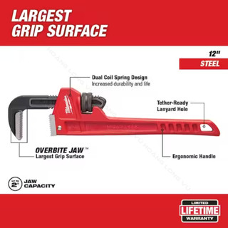 Mỏ lết răng 12" Milwaukee 48-22-7112 mỏ lếch cờ lê kìm nước vặn mở ốc, ống nước, thép siêu cứng