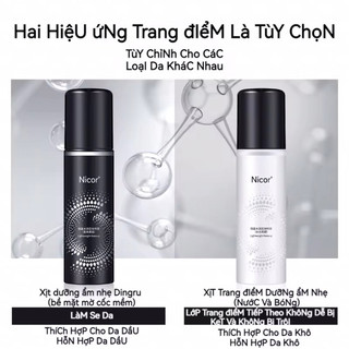 Xịt khóa trang điểm cố định lớp make up 12 giờ NICOR 100ml căng bóng lâu trôi cấp nước kiềm dầu