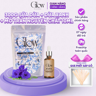 Combo 300Gr Sáp Wax Lông Dừa Xanh Mix Premium Siêu Bám Lông GLOW + Mỡ Trăn nguyên Chất 10ml CHE TÊN