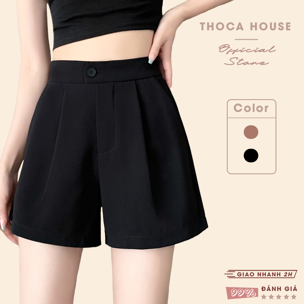 Ảnh Quần short tây nữ màu trơn đen, nâu THOCA HOUSE phối mọi trang phục công sở, đi chơi 1