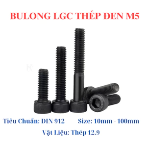 Bulong Lục Giác Chìm Thép Đen M5 (5 Ly) Cấp Bền 12.9 - Bu Lông Đầu Trụ Đủ Size 6mm Đến 100mm Chịu Lực Siêu Cao - DIN 912
