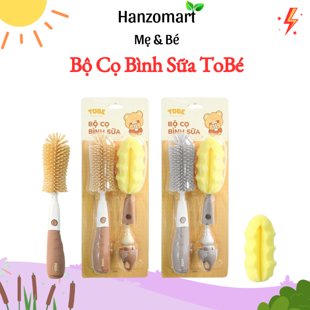 Bộ Cọ Bình Sữa SILICONE TOBÉ Tiện Lợi Vệ Sinh Bình Sữa Đầu Cọ Đa Năng Đầu Mút Đầu Silicone-hanzo2009