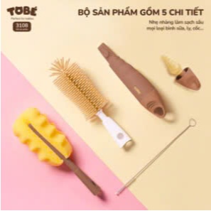 Bộ Cọ Bình Sữa SILICONE TOBÉ Tiện Lợi Vệ Sinh Bình Sữa Đầu Cọ Đa Năng Đầu Mút Đầu Silicone-hanzo2009