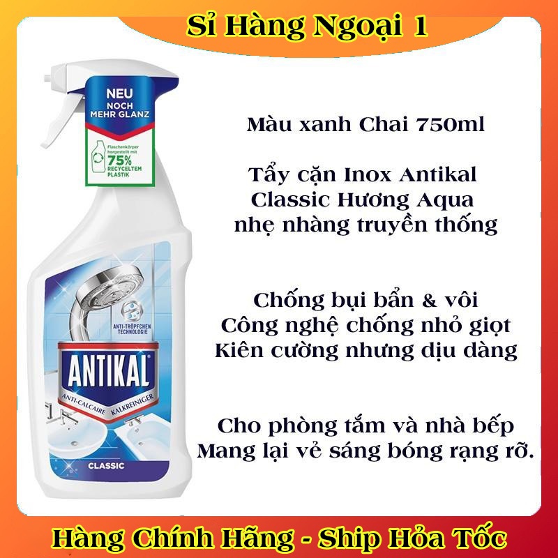 Tẩy Cặn Canxi Và Chống Ăn Mòn Inox Antikal 750ml Tẩy Cặn Vệ Sinh Vòi Rửa, Vòi Sen, Vách Kính, Bể Cá, Gương Soi