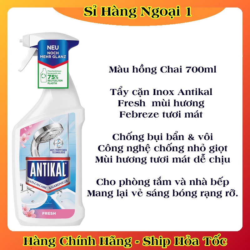 Tẩy Cặn Canxi Và Chống Ăn Mòn Inox Antikal 750ml Tẩy Cặn Vệ Sinh Vòi Rửa, Vòi Sen, Vách Kính, Bể Cá, Gương Soi