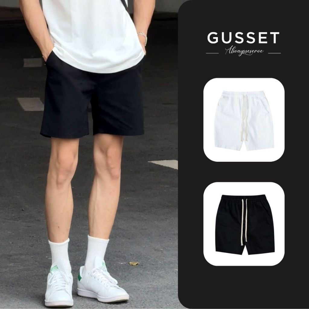 Quần Short Kaki Nam TRÊN GỐI  Thiết Kế Cạp Chun Co Giãn Thoải Mái Vận Động GUSSET STGT