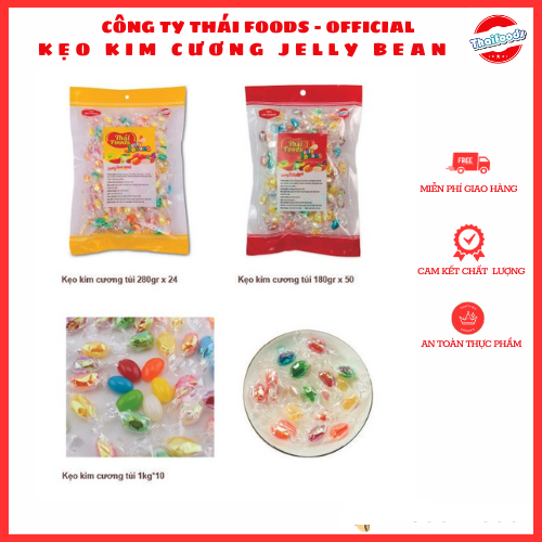 Kẹo kim cương, kẹo dẻo vị hoa quả 7 vị Thái Foods túi 180gr đỏ
