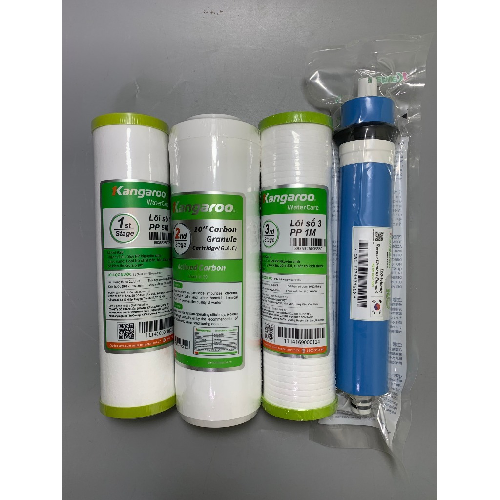 Combo 6 Lõi Lọc Kangaroo Gồm Bộ Thô 123 và RO50GPD Nano Ceramic Model KG08 KG103 Dùng Cho Máy Lọc Nước RO