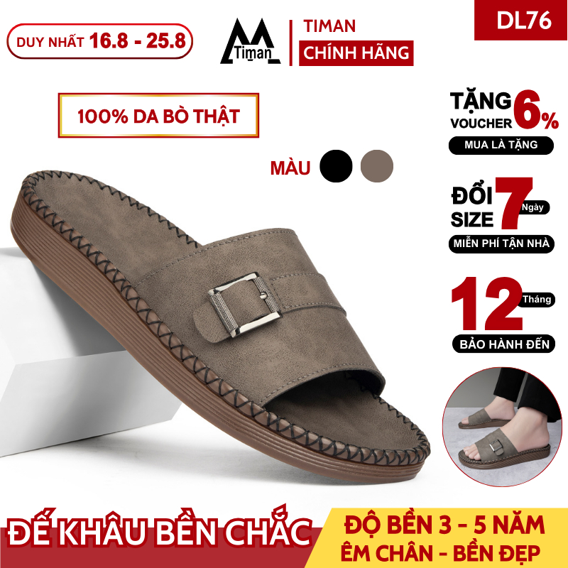 Dép doctor nam da bò cao cấp Timan, dép nam quai ngang da mềm khâu liền ...