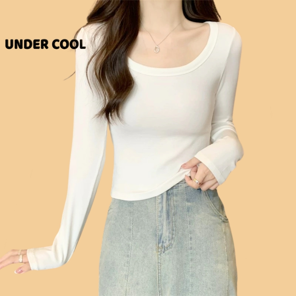 Áo thun dài tay cổ tròn rộng UNDERCOOL mùa thu đông, mỏng nhẹ và thoải mái nâu ghi đen trắng ADT22