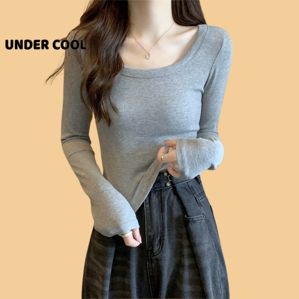 Áo thun dài tay cổ tròn rộng UNDERCOOL mùa thu đông, mỏng nhẹ và thoải mái nâu ghi đen trắng ADT22